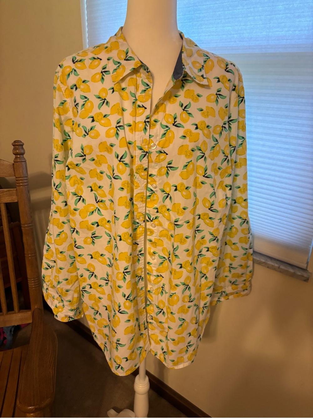 Charter Club White Button-Up Blouse with Yellow Lemon Print